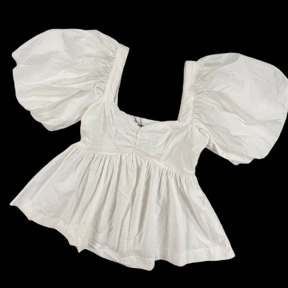 NWOT Showpo White‎ Cotton Square Neck Exaggerated Puff Sleeve Babydoll Blouse 2